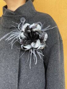 15cm Colorful Feather Flower Brooch Pin, Multilayer Rose Shirt Dress Hat Decor For Women - Flower - View 1