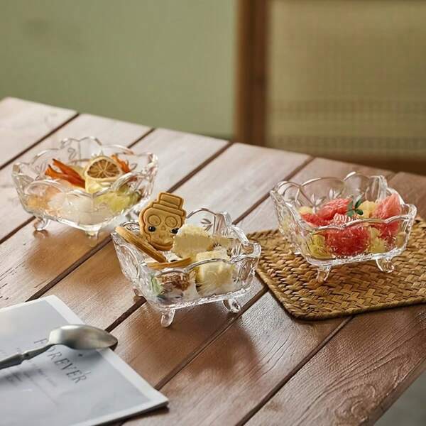 [Elegant Style] Handmade Retro Glass Candy Bowl With Flower Design Elegant European Style Ashtray And Desk Storage Box, Suitable For Decoration Of Dining Room And Living Room, Transparent Rectangular Glass Bowl, Used For Fruit Or Snacks, Snack Tray | Decorative Candy Tray | Complex Patterns, Suitable For Holiday Gifts, Mother's Day, Teacher's Day, Holiday Gifts For Mothers, Sisters, Relatives, Brothers, Teachers, Birthday Gifts,School Supplies