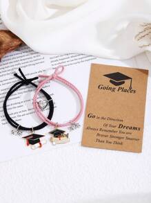 ZIRUISP 1 对毕业季手链 2025 可调节爱心磁铁手工编织情侣手链 最佳朋友珠宝毕业礼物送给她 - 1對畢業季愛心磁吸編織手繩 - 查看 7