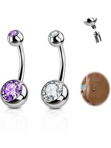 2PCS G23 Titanium Belly Button Rings 14G With Sparkling Cubic Zirconia Internally Threaded Navel Belly Piercing Curved Barbell Jewelry For Men Women Multiple Bar Lengths 6mm 8mm 10mm 12mm 14mm 16mm