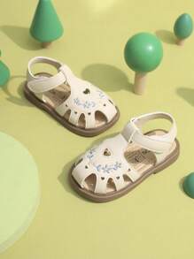 1 双 2025 幼儿女孩露趾夏季凉鞋，韩版轻便儿童步行鞋 - 米色 - 查看 1