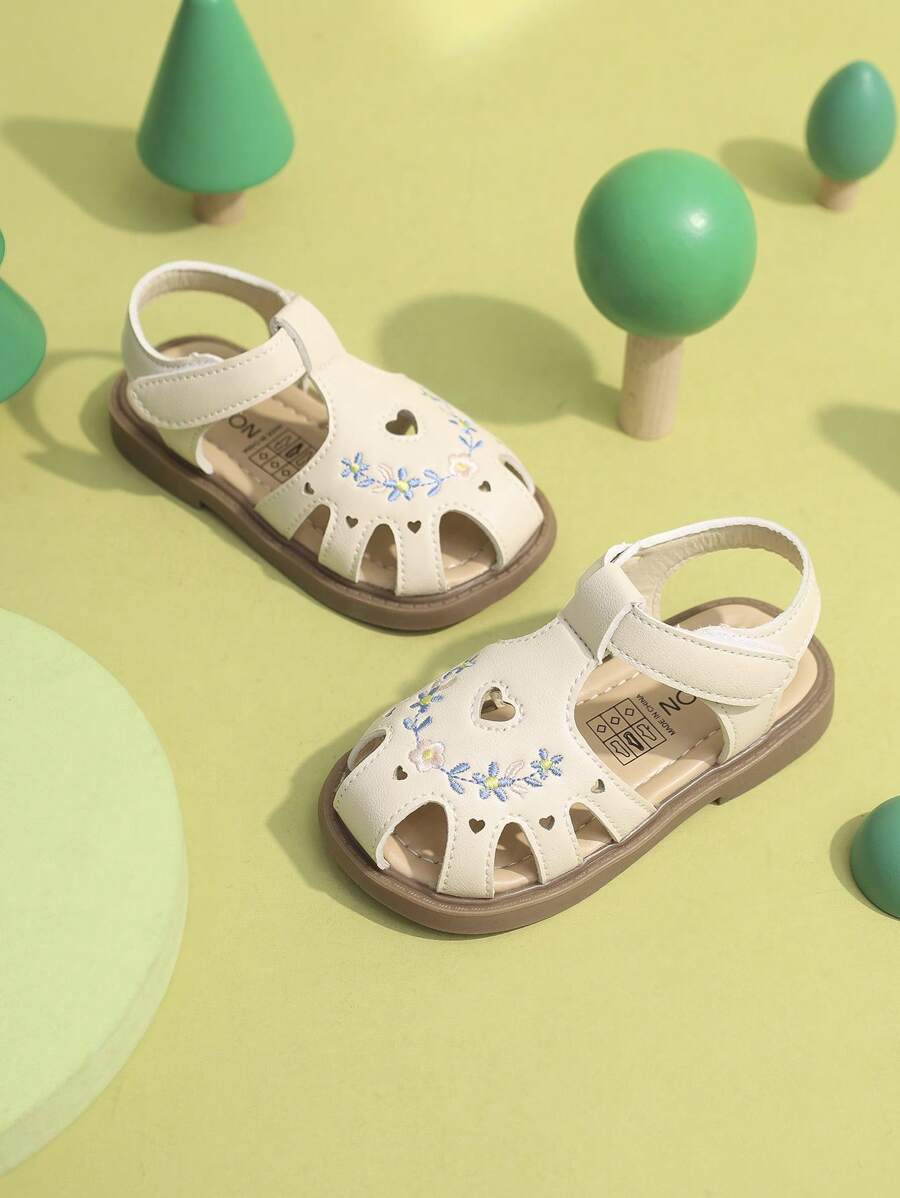 1 双 2025 幼儿女孩露趾夏季凉鞋，韩版轻便儿童步行鞋 - 米色 - 查看 1