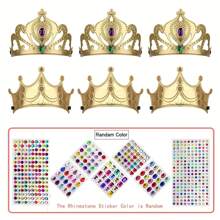 13 Pcs Exquisite Gold Crowns Set,Foam Crowns Set,Princess Crowns,6 DIY Party Gold Crowns And 7 Sheets Colorful Rhinestone Sticker,Make Your Crowns With Rhinestone Sticker,Birthday Party Supplies,Suitable For Halloween,Christmas,Birthday Decorations