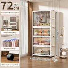 5/4/3/2/1 Layer Foldable Wardrobe, Free Installation Folding Clothes Storage Cabinet, With Wheels, Multiple Layers, Double Door, Magnetic Closure - Transparent - View 26