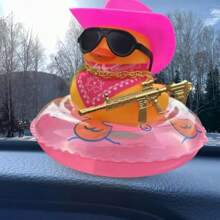 1pc Cute & Cool Duck Shaped Car Hanging Decor, Sunglasses Necklace, Swimming Ring, Perfect Gift - Pink - View 3