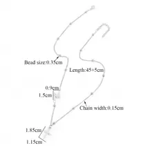 1pc New Classic Initial Cross Pendant Silvery Stainless Steel Bead Chain Necklaces For Women - Silver Micro-inlay - View 2