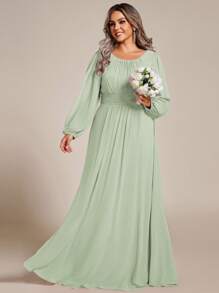EVERPRETTY Plus Size Women Elegant Romantic A-Line Bridesmaid Dress, Sage Green Formal Gown, Special Occasion, Autumn Wedding Guest Dress - Mint Green - View 5
