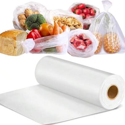 1 rollo de 100 bolsas de almacenamiento de alimentos de plástico transparente, bolsas para frutas y verduras para el refrigerador, la cocina, el supermercado, para mantener los alimentos frescos