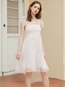 Women Y2k Cute Babydoll Mini Dress Corset Lace Patchwork Sleeveless Ruffled A-Line Flowy Short Dress Beach Streetwear - Apricot - View 3