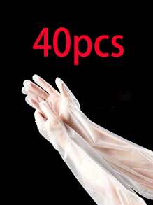 10/20/40 pièces Gants de bras jetables en PE, gants de ménage de cuisine étanches à rallonge longue avec cordon élastique