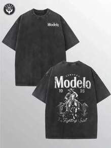 Modelo Men's Washing Cotton T-Shirt, Cotton, Casual Sports Style T Blood, Fashionable Street Style, Suitable For Travel And Sportswear,