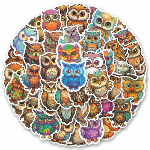 50PCS Owl Stickers Vinyl Aesthetics Stickers Scrapbooking, Diary, Bumper, Skateboard, Water Bottle, Cartoon, Hard Hat, Car Stickers And Decals