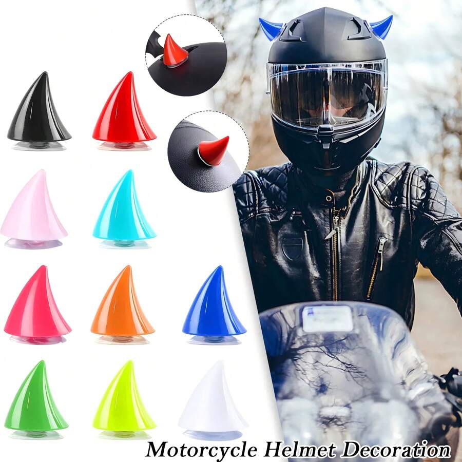 2 piezas Cuerno de goma decorativo en forma de cuernos lindos para casco de motocicleta todo terreno de cara completa, accesorios para motocicleta y automóvil - Unitalla - Ver 1
