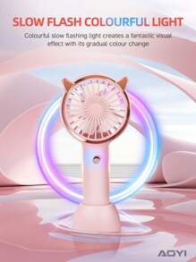 AOYI 1 件睫毛 500mAh 可充电手持迷你风扇，带 3 档调节、长按 LED 灯、USB 充电线 - 彩色 - 查看 1