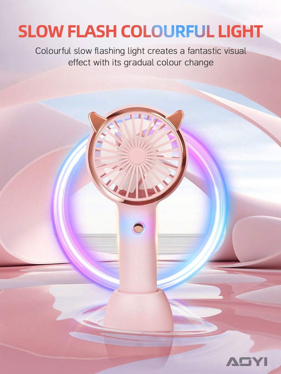 AOYI 1 件睫毛 500mAh 可充电手持迷你风扇，带 3 档调节、长按 LED 灯、USB 充电线 - 彩色 - 查看 1