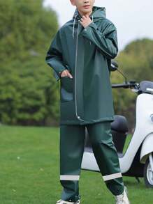 1 套雨衣 + 雨裤 女士和男士长款全身罩防水雨具，适用于摩托车、送餐、骑自行车 - 彩色 - 查看 12