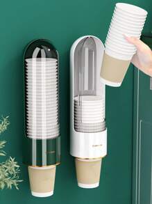 1 pieza Dispensador de vasos de papel desechables de tipo de extracción, soporte plástico para vasos, organizador de almacenamiento anti-polvo para oficina y hogar - Multicolor - Ver 2