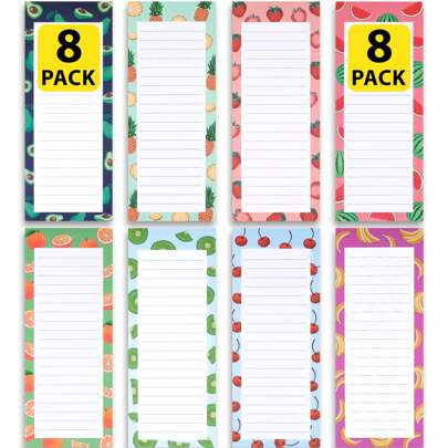1/2/3/4/8pcs Magnetic Memo Pads - For Shopping List, To-Do List, Memo - Elastic Backing Design - Realistic Fruit Patterns | 25 Sheets Per Pad, 7.5 X 3.5 Inches (Random Color & Style), Back To School, Study Supplies