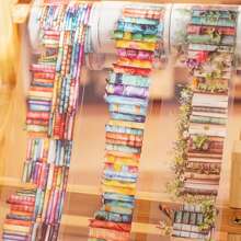 1 Rotolo di Nastro Decorativo in PET, Serie a Tema Libri per Fai Da Te, Costruzione di Scenografie, Forniture Scolastiche, Ritorno a Scuola