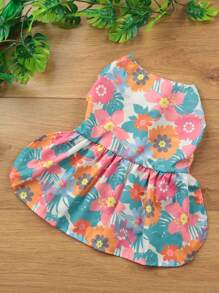 1 件夏威夷风格休闲涤纶宠物连衣裙适合泰迪、贵宾犬等小型犬种，在家或户外穿着（不适合大型犬）