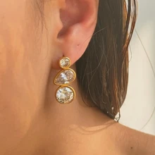 VKHK 1 Cặp bông tai đính pha lê thép không gỉ mạ vàng 18K sang trọng, phù hợp cho trang phục hàng ngày và trang phục cưới của phụ nữ, quà tặng - Hoa tai - Xem 2