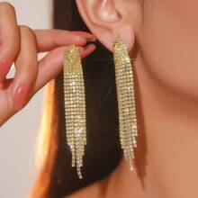 Coating Blue Zirconia Long Tassel CZ Crystal Earring For Women 1 Pair - Multicolor - View 13