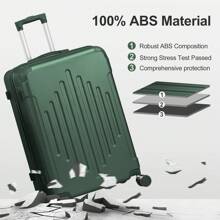 5 Piece Suitcase Set With Corner Protectors, 12/16/20/24/28 Inch Durable Hard Shell 360 Degree Spinner Wheels Large Capacity Multifunctional Lightweight Travel Suitcase - 墨綠色 - 查看 9