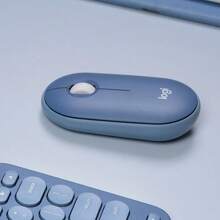 Logitech Pebble 无线蓝牙鼠标，纯色鹅卵石造型，适用于办公电脑、Mac、iPad、笔记本电脑、台式电脑，月光蓝 - 品月藍 - 查看 7