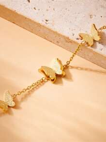 1pc Gold-Plated Stainless Steel Chain With Butterfly Charm Bracelet