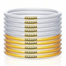 10 件/套柔软硅胶闪光果冻手镯女式 - 闪亮时尚手镯女式 - 彩色 - 查看 1