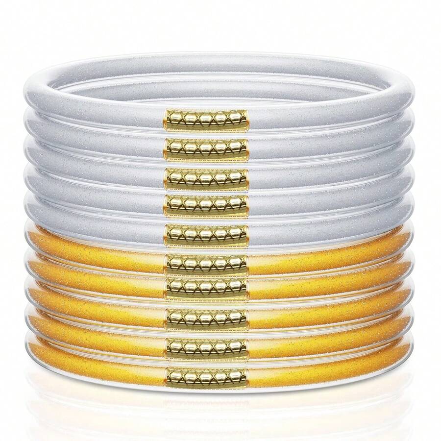 10 件/套柔软硅胶闪光果冻手镯女式 - 闪亮时尚手镯女式 - 彩色 - 查看 1