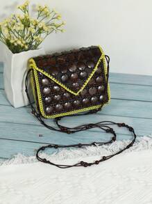New Handmade Women Coconut Shell Crossbody Bag, Woven Beaded Coconut Shell Sling Bag - Multicolor - View 12