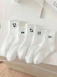 [20 piezas/10 piezas/1 par] Calcetines blancos con expresiones lindas para niños grandes y adolescentes, calcetines gruesos de crew que absorben la humedad, calcetines deportivos cálidos para todas las temporadas, adecuados para primavera, verano, otoño e invierno. Regalos para niñas, regalos para niños, regalos para mamá, regalos para papá, ropa de invierno para niñas, ropa de invierno para niños, regalos navideños, estilos aleatorios
