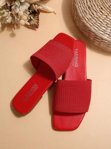 Women Flat Sandals Red Comfort Strap Woven Beach Slippers, Plus Size, Summer - Red - View 7