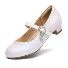 Girls Mary Jane Low Heel Princess Flower Wedding Party Pump Dress Shoes - White - View 2