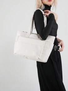 Túi Tote dành cho nữ, Túi xách nhẹ và mềm mại, Thích hợp cho Du lịch, Công việc, Bãi biển, Phòng tập thể dục, Mua sắm - trắng - Xem 4