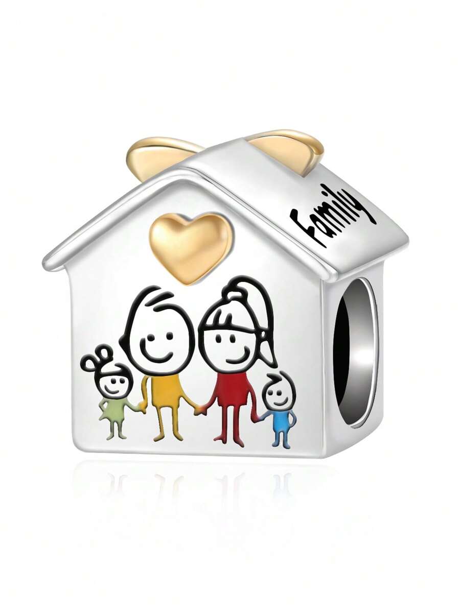 Silver Plated Charm Love Family House Golden Beads Charm Pendant Ball Suitable For Bracelets DIY Women's Jewelry - Silver - View 1