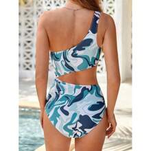 Yesfashion Women's One-Piece Bathing Suit One Shoulder Swimsuit Cutout Swimwear - 藍色 - 查看 3