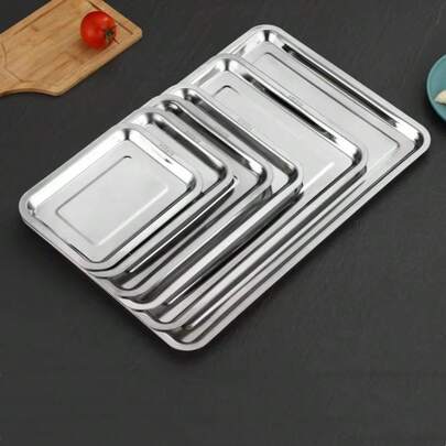 1pc Square Plate, Tray, Vegetable Plate, Dining Plate, Barbecue Plate, Rice Plate, Iron Plate, Rectangular Baking Tray