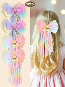2 Stück Mädchen Regenbogen Farbverlauf Haarschleifen mit Quaste, süße, niedliche Haarspangen, Haarschleifen für Mädchen für Alltag und Party, modische Haarzubehör