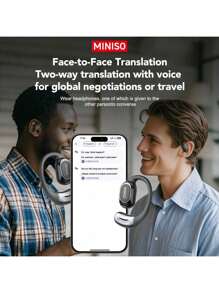 Miniso MS156 AI翻译耳机，超长续航，沉浸式高品质音效，远距离连接，内置麦克风，适用于学习、商务和运动。 - Black MS156 Al - 查看 2