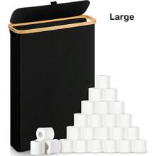 1 件带盖卫生纸收纳篮,浴室卫生纸收纳盒,竹制卫生纸收纳架,独立式带手柄,封闭式卫生纸纸巾收纳盒容器,家居浴室装饰浴室收纳盒秋季装饰返校 - 衛生紙收納帶提手 - 查看 18