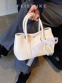 1pc FEISTURE Lychee Pattern Large And Small Handbag With Shoulder Strap, Suitable For Girls, Women, College Students, Office Ladies, Great For Work, Business, Commute, School