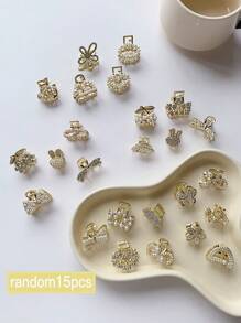 15pcs Women's Metal Faux Pearl & Rhinestone Decorated Hair Claw Clips Hair Jaw Clip Hair Clamps Hair Clutch Hair Catcher Clip Fall Winter Hair Clip Hair Accessories For Women For Vacation Outfits Woman - Multicolor - View 3