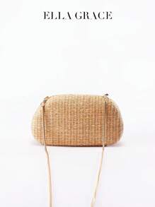 Ginger-Colored Straw Weaving Leather Clutch - Ideal For Valentine's Day, Comfortable And Fashionable, Fashion Handbag, Personalized Gift Option, Accessory 2025, Chic Style For All Occasions, Luxury Feel At Affordable Price - Ginger - View 4