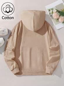 ¡Nuevo para la primavera! Sudadera con estampado de perezoso, cocotero y letras artísticas para niño, sudadera de algodón color albaricoque, sudadera cómoda con hombros caídos, sudadera informal de gran tamaño con curvas, sudadera con cordón versátil para primavera y otoño, ropa informal holgada para salir a la calle, estilo universitario, ropa para niños, drapeada con algodón, suave y transpirable, top de manga larga