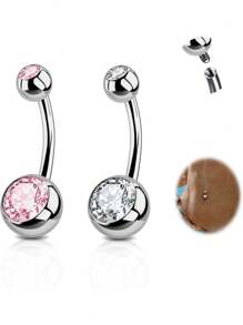 2PCS G23 Titanium Belly Button Rings 14G With Sparkling Cubic Zirconia Internally Threaded Navel Belly Piercing Curved Barbell Jewelry For Men Women Multiple Bar Lengths 6mm 8mm 10mm 12mm 14mm 16mm