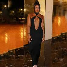 Baddie Chic Halter Cut-Out Dress - Spring 2025 Slim-Fit Bodycon Mini With Tie Detail For Club & Streetwear Outfits - White - View 7