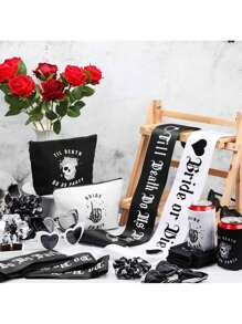 1/7/16pcs Bridal Or Bachelorette Party Decorations Till Death Party Favors Including Heart Shaped Sunglasses, Belt, Crown Veil Can Be Used As Wedding Supplies Gifts,Christmas - Black and White - View 5