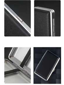 1pc 20-Slot Black Leather Cigarette Case, Portable Premium Crush-Proof Moisture-Proof Automatic Cigarette Box, Unisex - Black - View 9